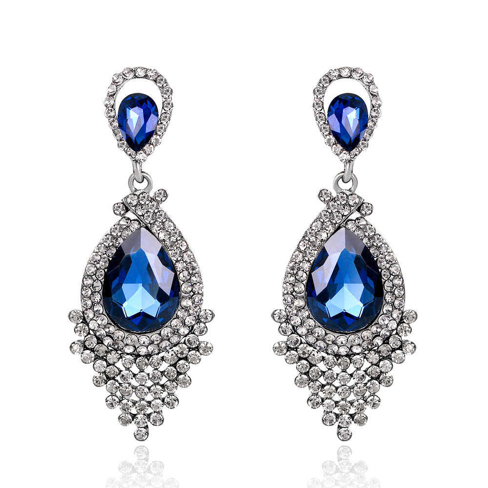 Wholesale Rhinestone Gemstone Tassel Glass Drop Earrings